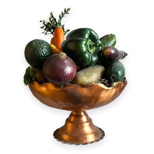 Vintage Gregorian Copper Pedestal Lotus Footed Bowl Hand Hammered Faux Vegetable